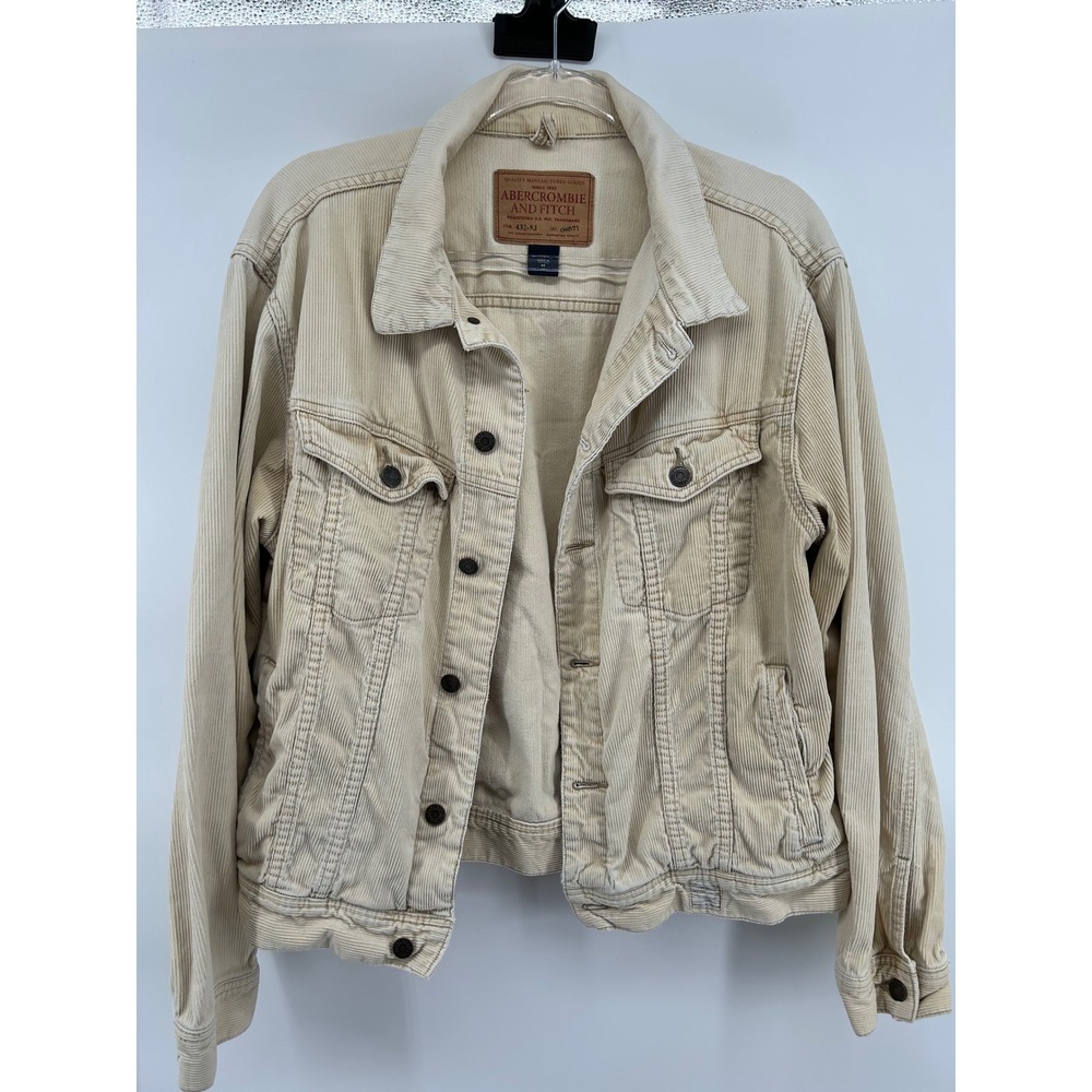 Abercrombie‎ and Fitch Mens Corduroy Trucker Jacket Cream Tan 432-5J Size M